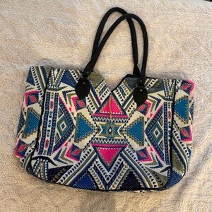 Southwestern Large Tote Bag - Black, Pink, Blue